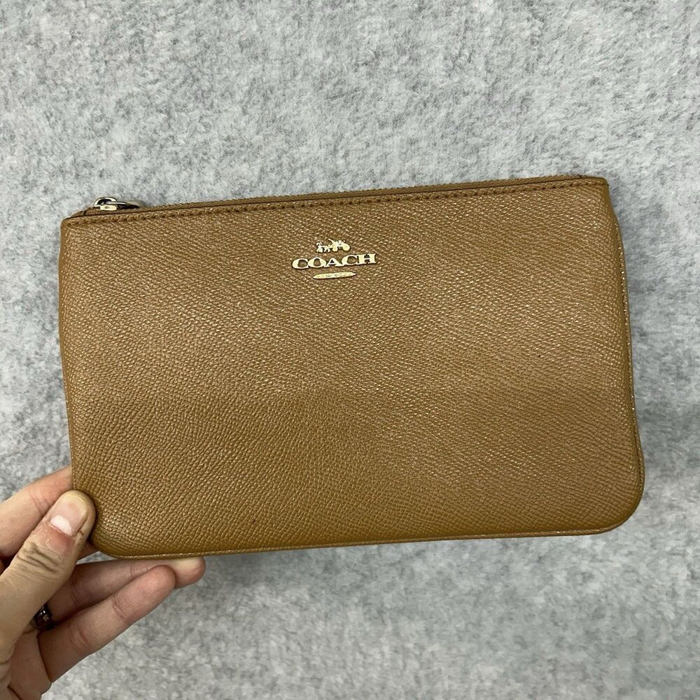 Coach Zip Wristlet Wallet, Medium Size - Authentic, Tan/Light Brown